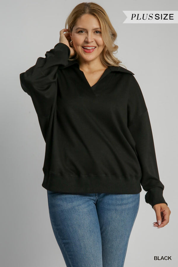 Curvy Collared Sweatsuit-Black