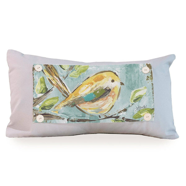 Yellow Bird on Seafoam Pillow Swap