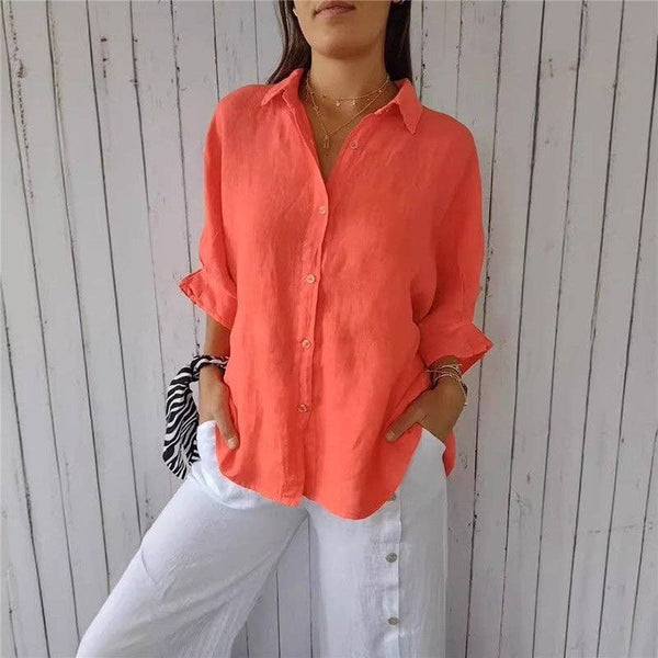 Curvy Relaxed Fit Salmon Blouse - 2X