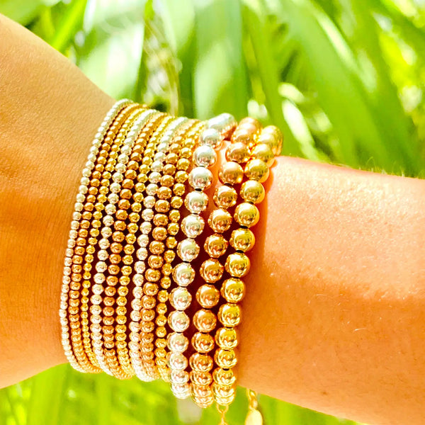 08938 2MM Gold Filled Classic Ball Bead Bracelets - Stretch