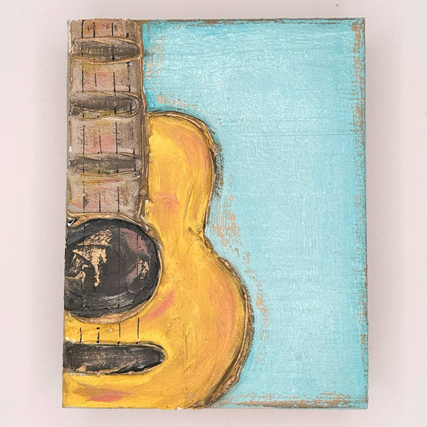 09183  Guitar Painted Textured Wood Block Music Festival