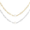 101318 Paperclip Necklace With Pearl-Gold