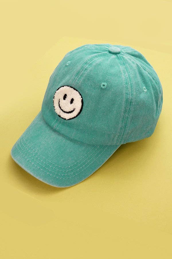 100394 HAPPY FACE BASEBALL CAP:Teal