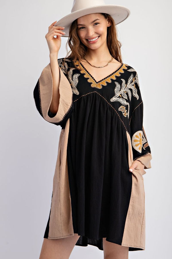 Embroidered Linen Woven Dress