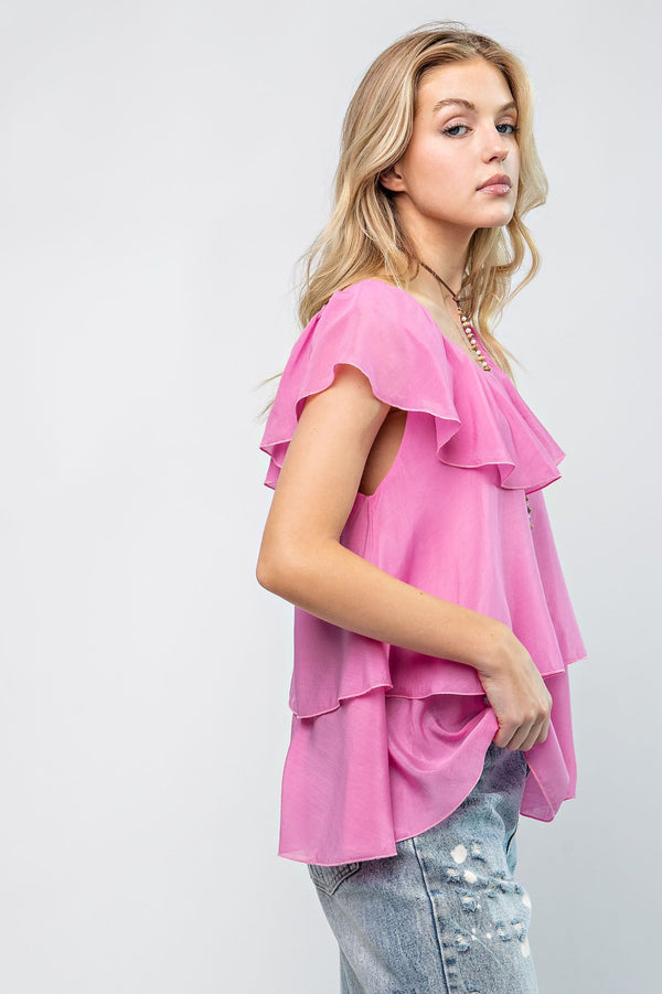 Silky Chiffon Top-Barbie Pink