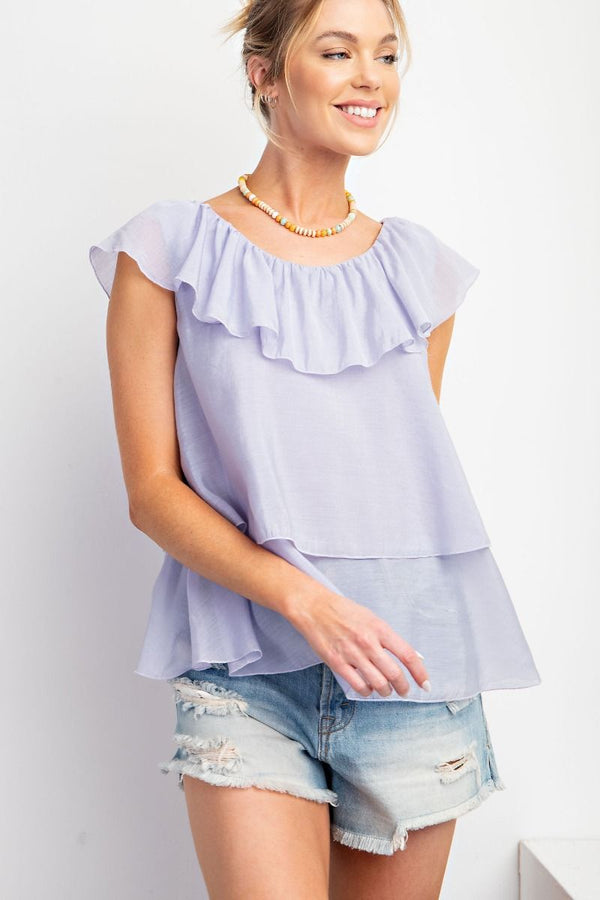 Silky Chiffon Top-Cloud Blue