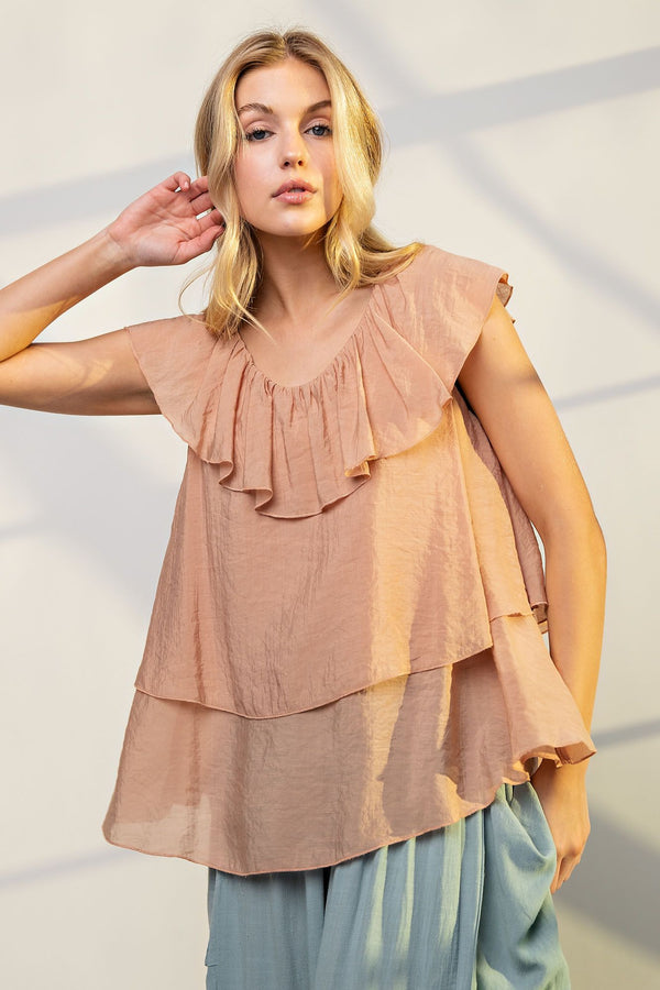 Silky Chiffon Top-Beige