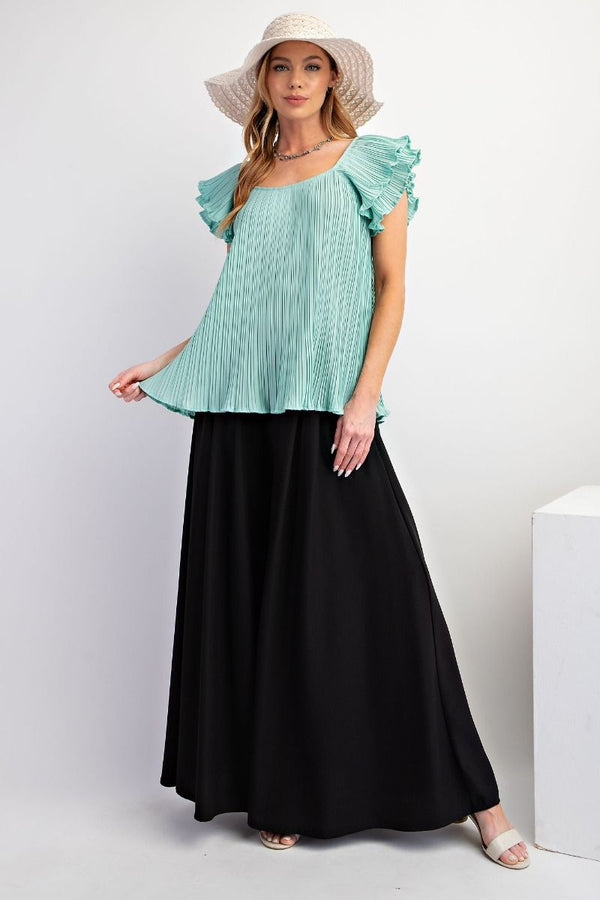 Pleated Ruffle Top-Seafoam