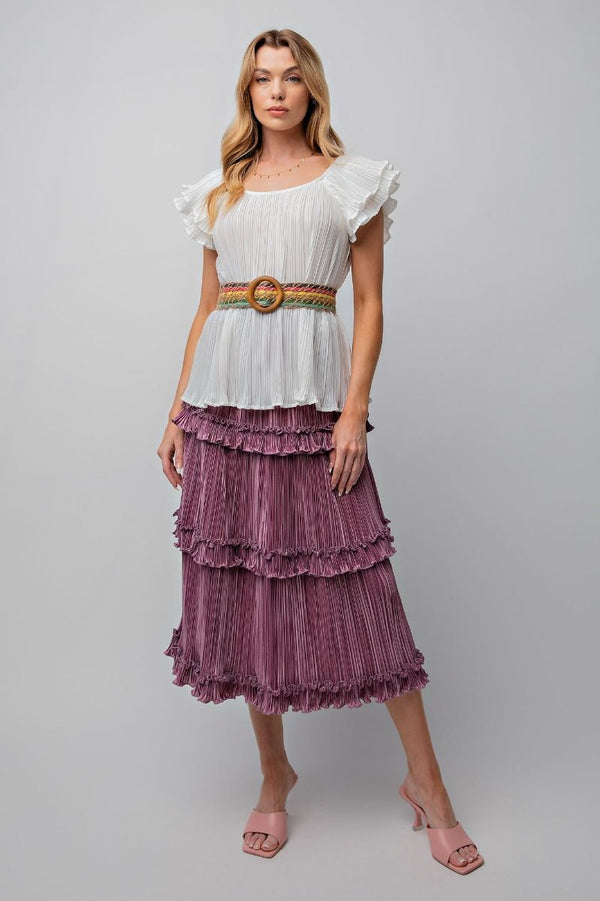 Pleated Ruffle Top-White