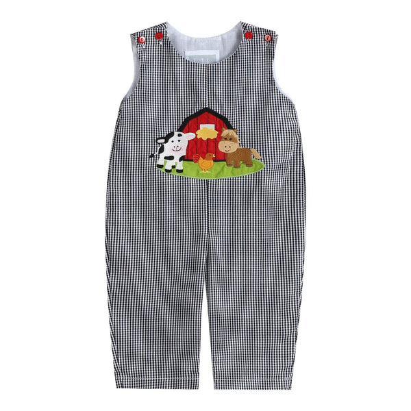 09495-Black Gingham Barn Scene Overalls