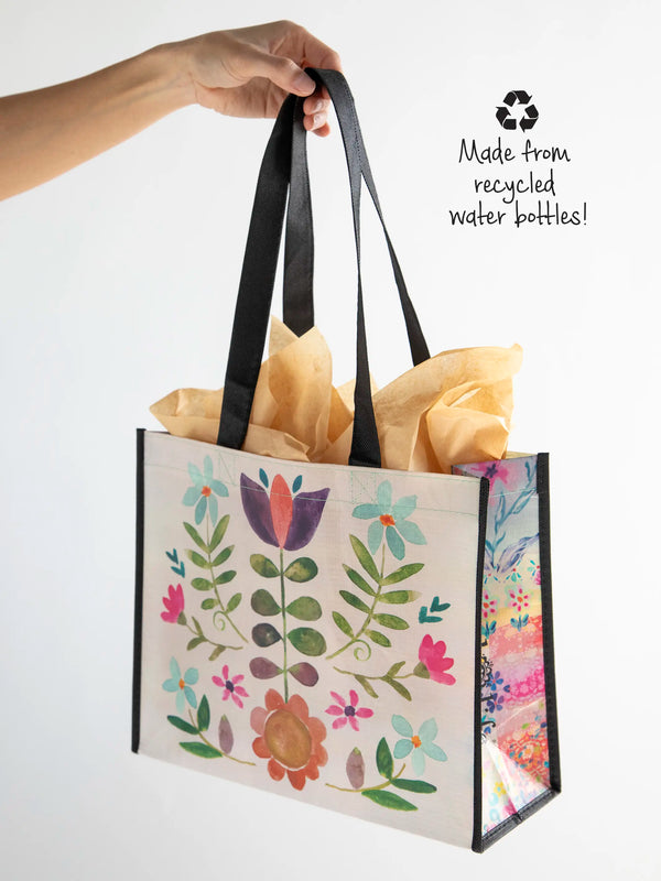 100814 Large Happy Bag - Cream Folk Flower