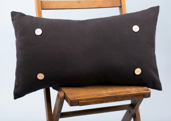 Black Canvas Button Pillow