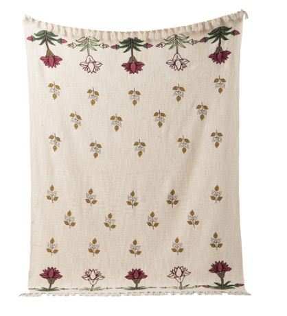 06164 Mauve & Yellow Block Print Flower Throw