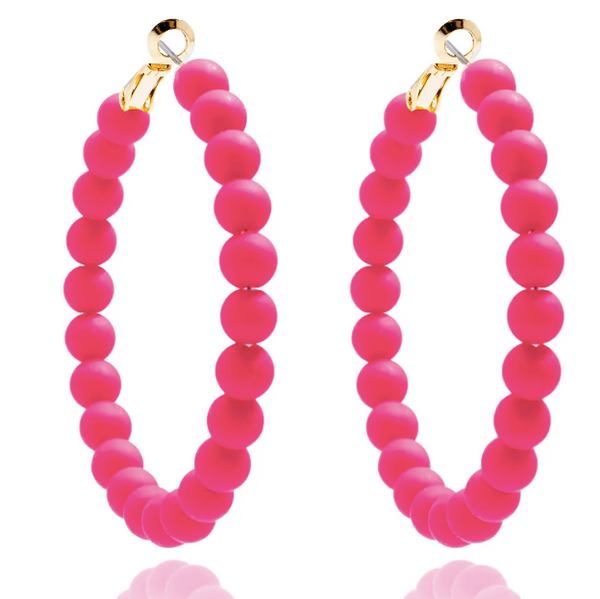 06258 Matte Beaded Hoop-H.Pink