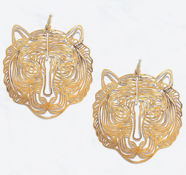 07640 Gold Cut-Out Tiger Metal Earrings