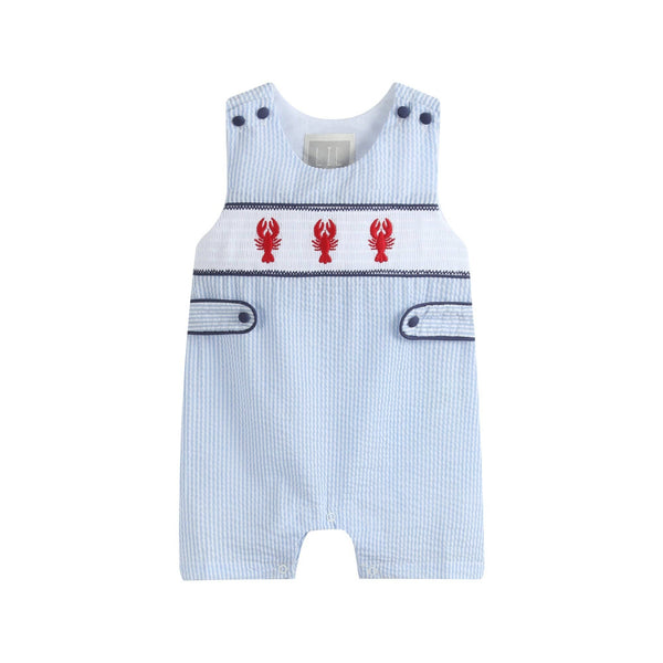 100010 Blue Stripe Crawfish Smocked Shortalls