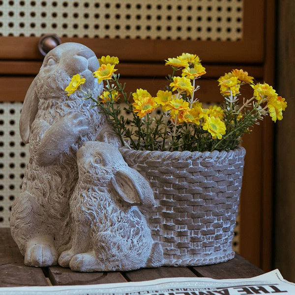 100400 CEMENT RABBITS PLANTER