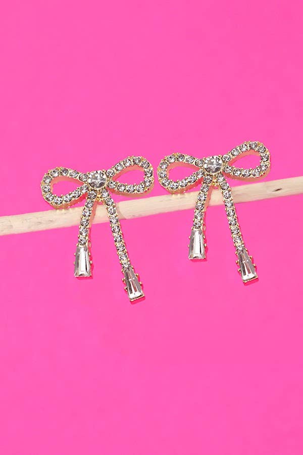 09888 Rhinestone bow drop earring: GOLD