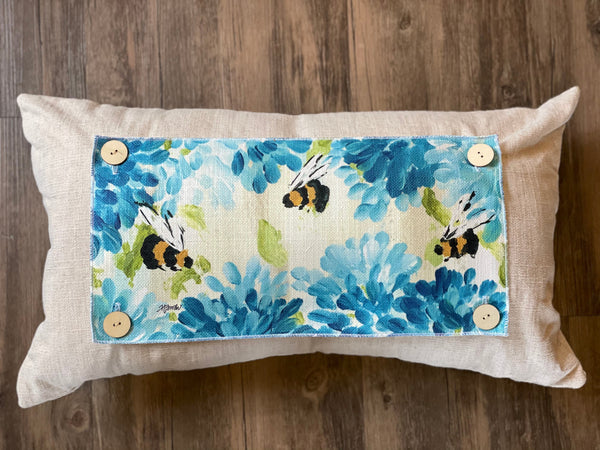 Bees Blue Hydrangeas Pillow Swap